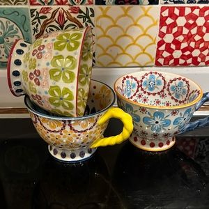 3 Anthropologie Flower Tea cups/coffee  extra large